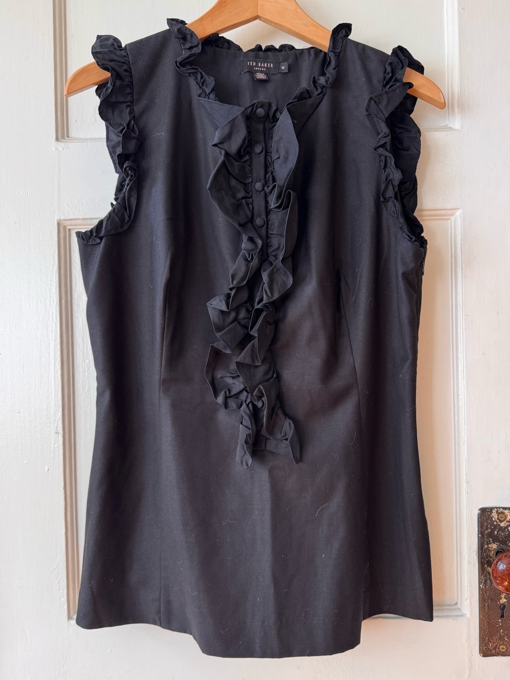 Ted Baker | Black Ruffle-Trim Tuxedo Sleeveless Top sz 4
